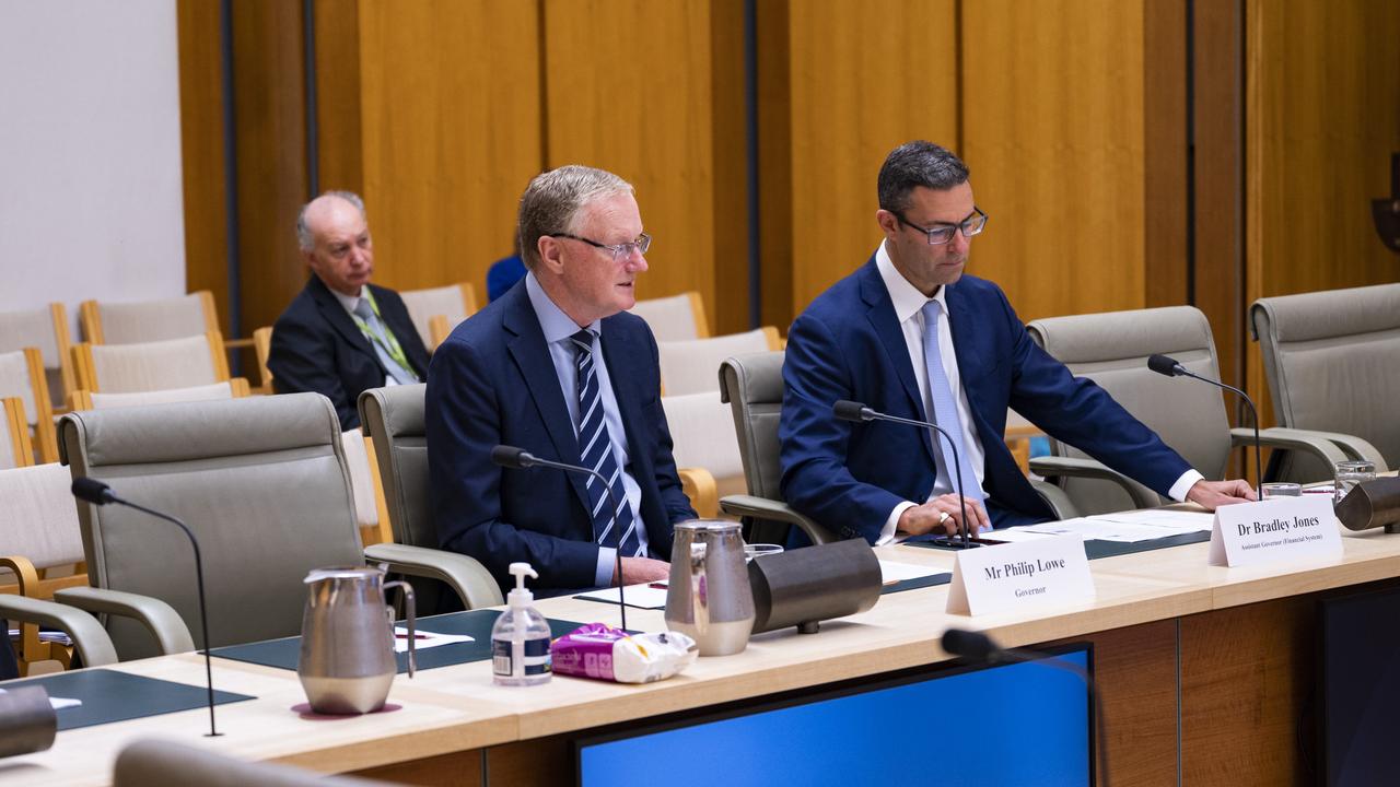 RBA governor Philip Lowe told Senate estimates in Canberra last month that he was looking to protect jobs. Picture: NCA NewsWire/Martin Ollman