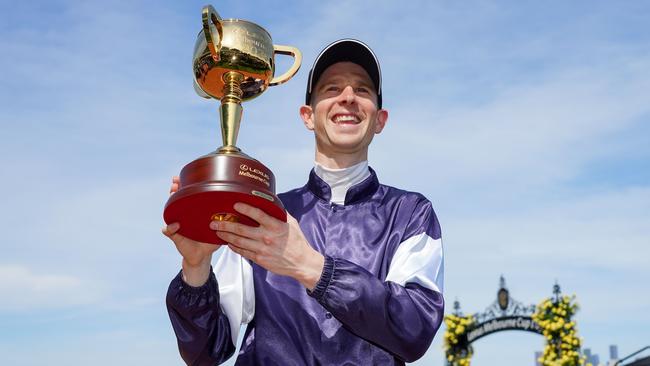 Jockey Jye McNeil after winning the Melbouren Cup. Picture: Scott Barbour/Racing Photos