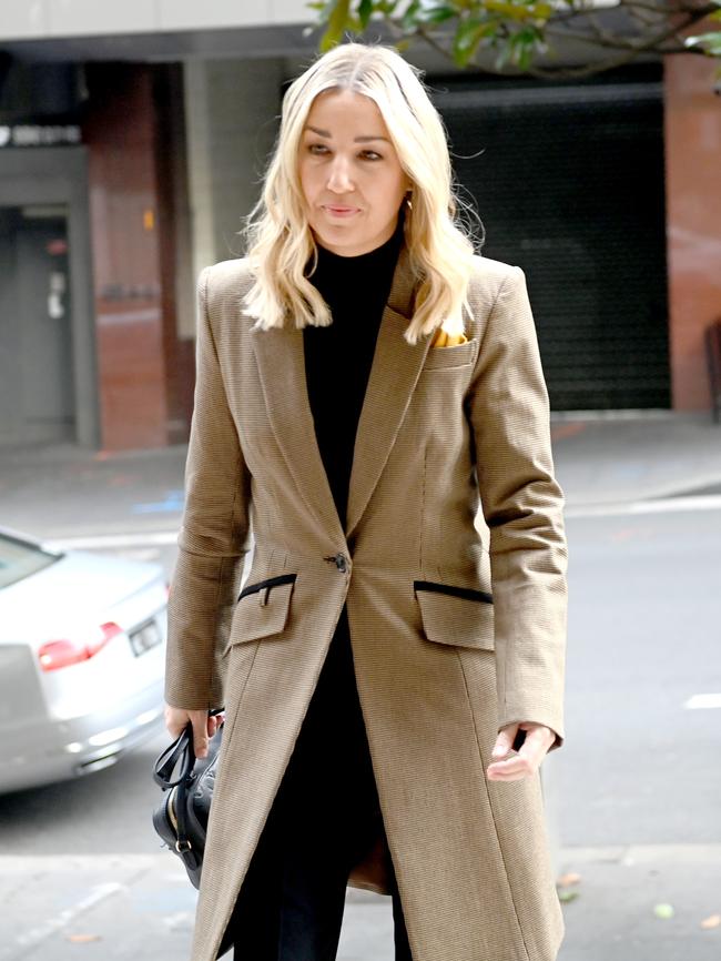 Jules Sebastian, the wife of Guy Sebastian leaves Downing Centre court. Picture: NCA NewsWire / Jeremy Piper