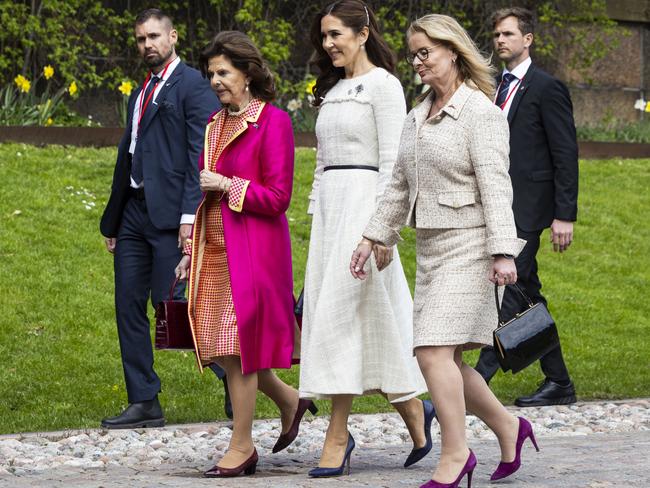 Queen Silvia, of Sweden, and Queen Mary, of Denmark, arrive at the Swedish Royal Institute of Technology in Stockholm, Sweden. Picture: Getty Images