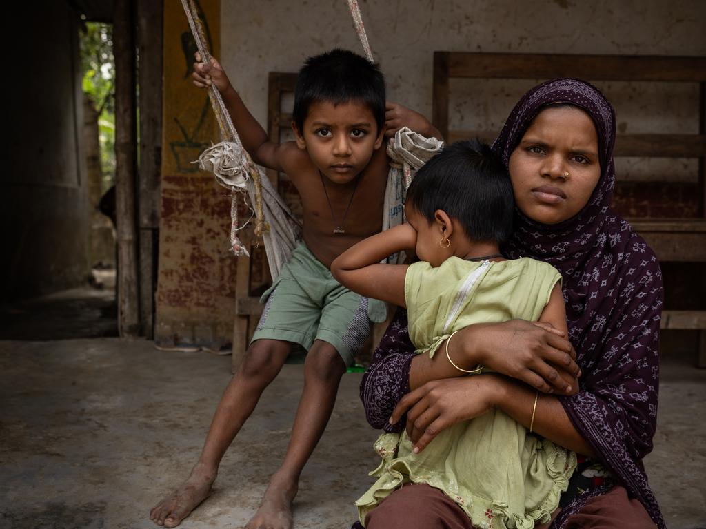 .L-R Yasan, 4 cousin, Sufiya, 24 mother and daughter Adiba, 3. The family lost a son to drowning at Abu Sufiyan, 2 in the pond immediately behind their house. Picture: Jason Edwards