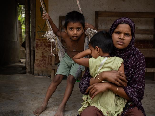 .L-R Yasan, 4 cousin, Sufiya, 24 mother and daughter Adiba, 3. The family lost a son to drowning at Abu Sufiyan, 2 in the pond immediately behind their house. Picture: Jason Edwards