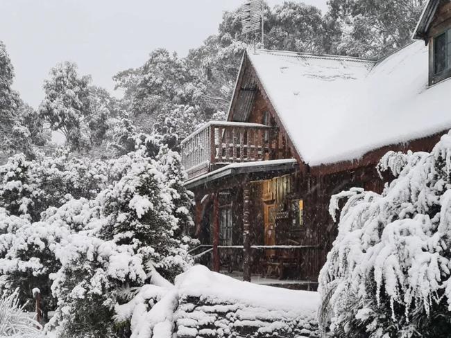 Snow at Cradle Mountain Highlanders Cottages. Picture: Cradle Mountain Highlanders Cottages