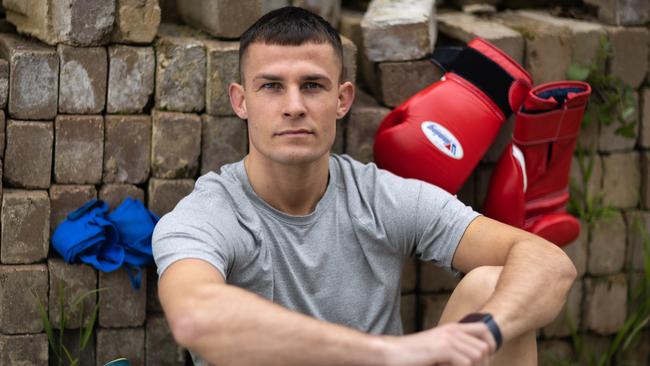 Australian Boxing champion Harry Garside training at his home in Melbourne. Picture: Jason Edwards