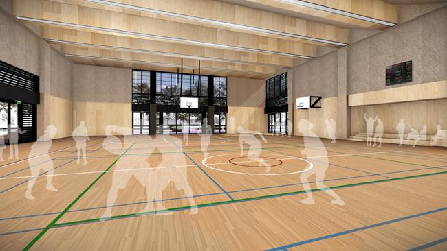 The gymnasium at the new secondary school at Fishermans Bend.