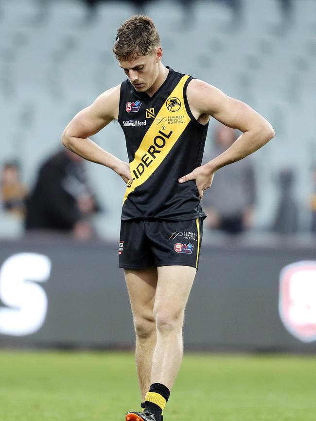 There were plenty of free seats at the Adelaide Oval for the second semi-final between Glenelg and Port Adelaide, which the Magpies won by less than a goal. Picture: SARAH REED