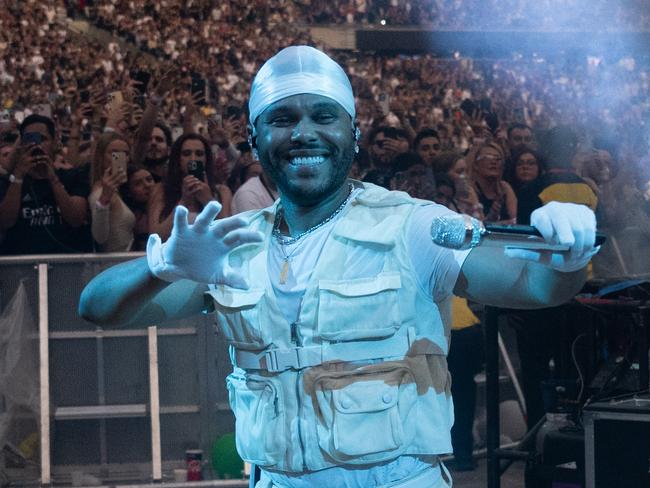 EMBARGOED 9AM AUGUST 22. Pop star The Weeknd performing at London Stadium on his After Hours Til Dawn Global Stadium Tour. Picture: Supplied