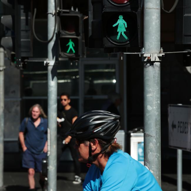 Female traffic light signals were installed at the intersection of Swanston and Flinders streets on March 7, 2017.