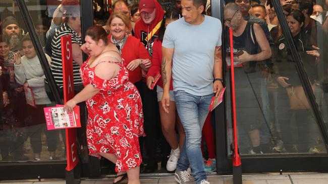 Shoppers streaming into Myer at Bourke Street, Melbourne. Picture: David Crosling