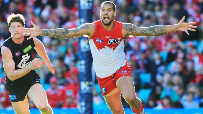 Are key forwards like Sydney’s Lance Franklin going extinct? Picture: Mark Evans