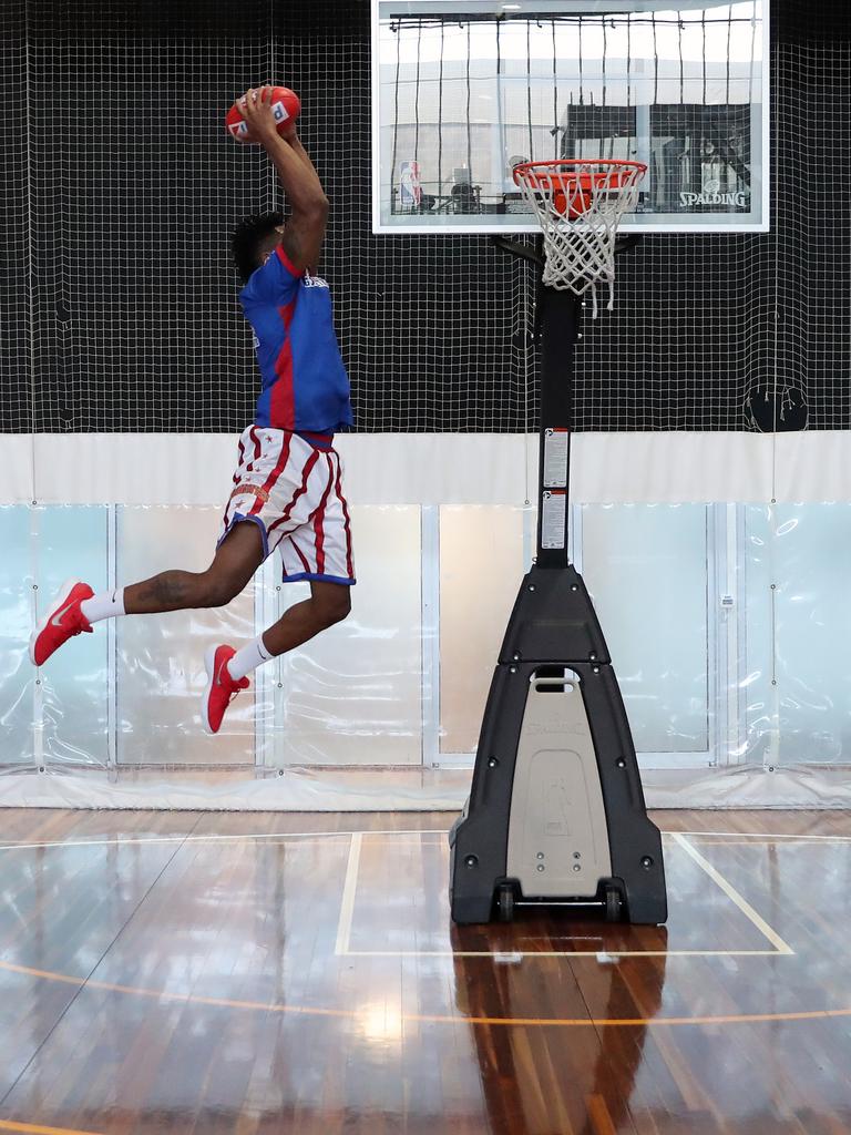 According to the Harlem Globetrotters’ site, Corey “Thunder” Law holds 11 Guinness World Record titles. Picture: Alex Coppel.