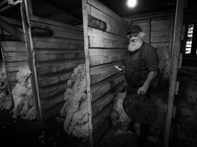Bruce Bresnehan in the shearing shed at Oatlands. Picture: Chris Kidd