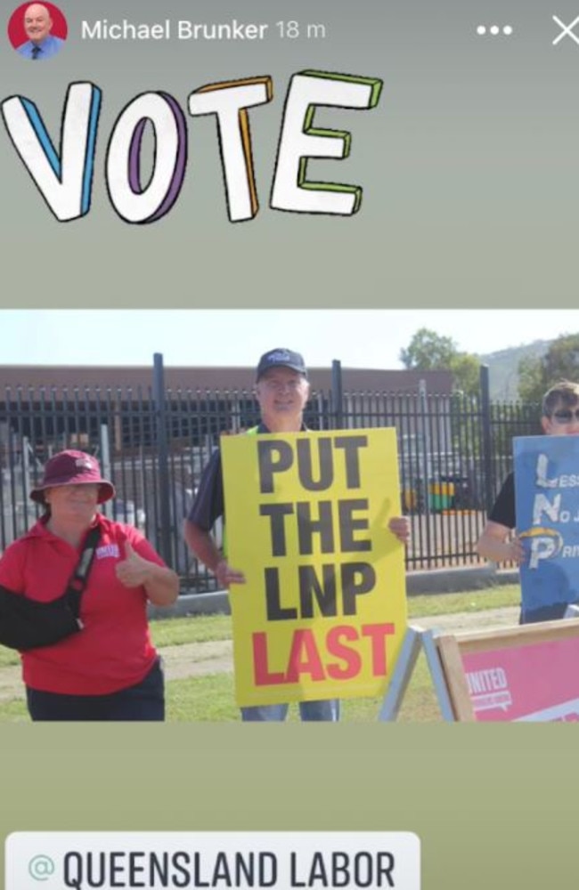 Mike Brunker's Facebook post urging voters to put the LNP last. Picture: Supplied