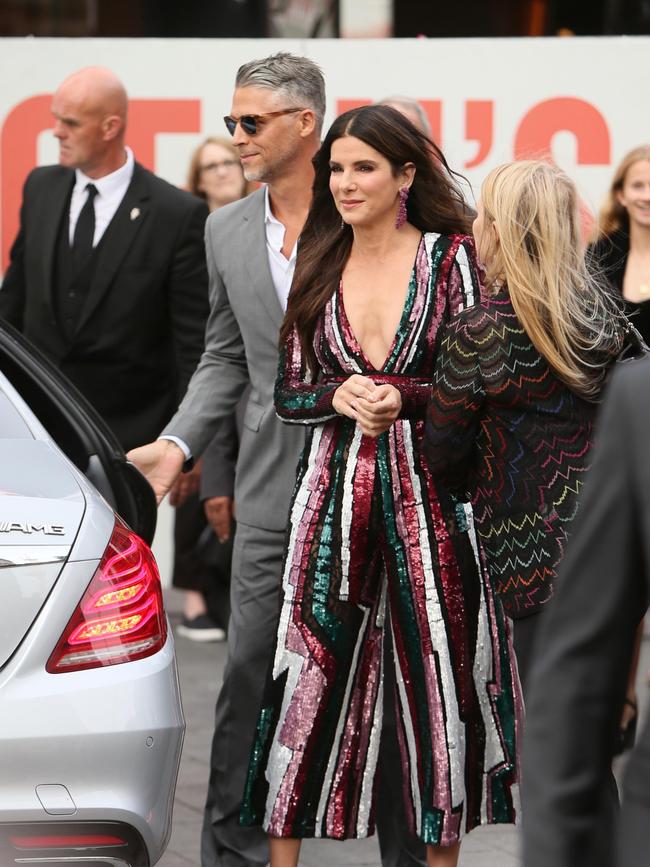 Bullock and her partner at the London premiere of Ocean’s 8 in June 2018. Picture: Michael Wright/Wenn/Alamy