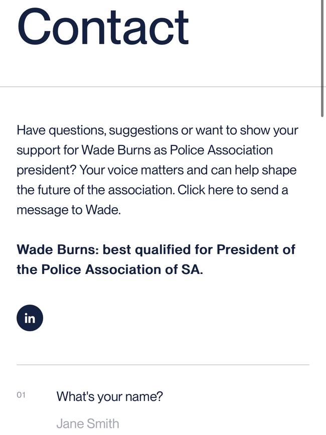 A campaign website for Wade Burns that was live on Friday morning but taken down around midday. Picture: Supplied