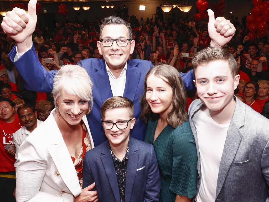 Mr Andrews with his family celebrating. Picture: Daniel Pockett/AAP