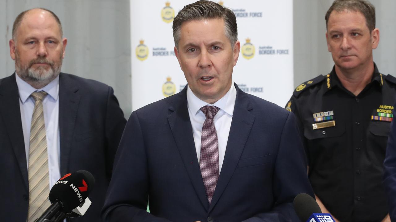 Federal Health Min Mark Butler holds a press conference. Tuesday, April 23. 2024. Picture: David Crosling