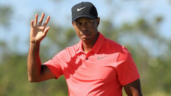 Tiger Woods reacts on the fourth green during the final round of the Hero World Challenge.