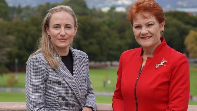 One Nation MLC Sarah Game with Pauline Hanson. Picture: Advertiser library