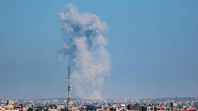 Smoke billow over Rafah following an Israeli bombardment of Khan Yunis in the southern Gaza Strip. Picture: AFP.