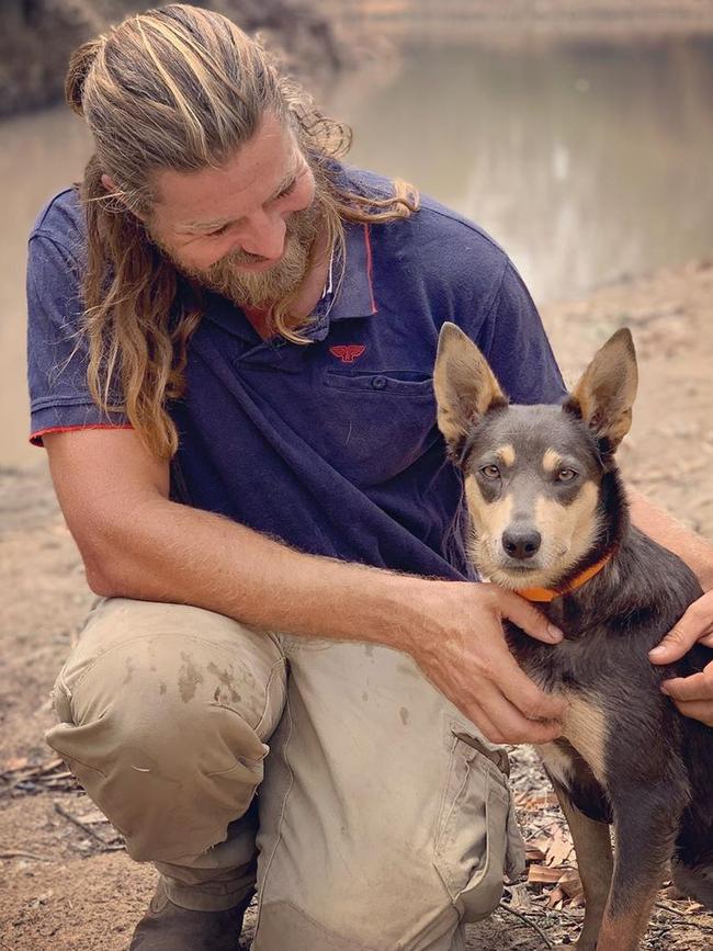 Farmer Dave Gramah with blue kelpie Blue. Picture: Instagram