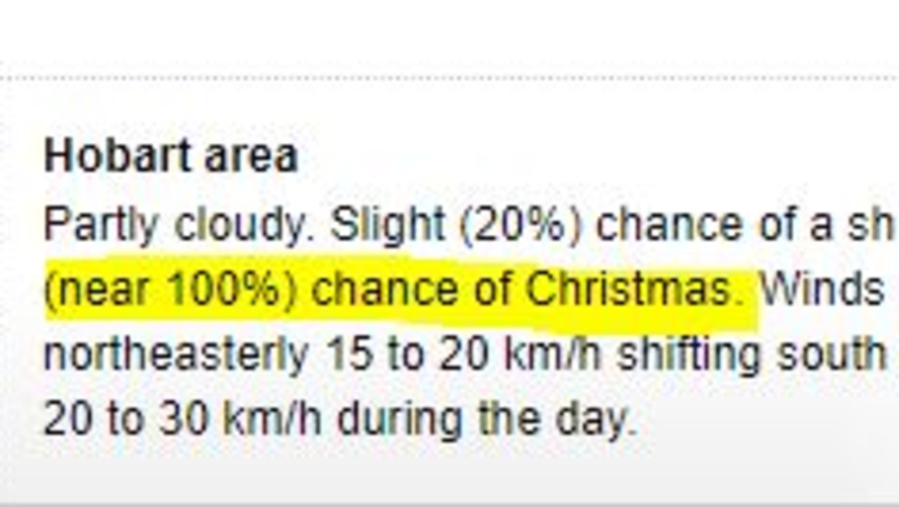 Hobart Christmas weather forecast Top of 23C forecast, slight chance
