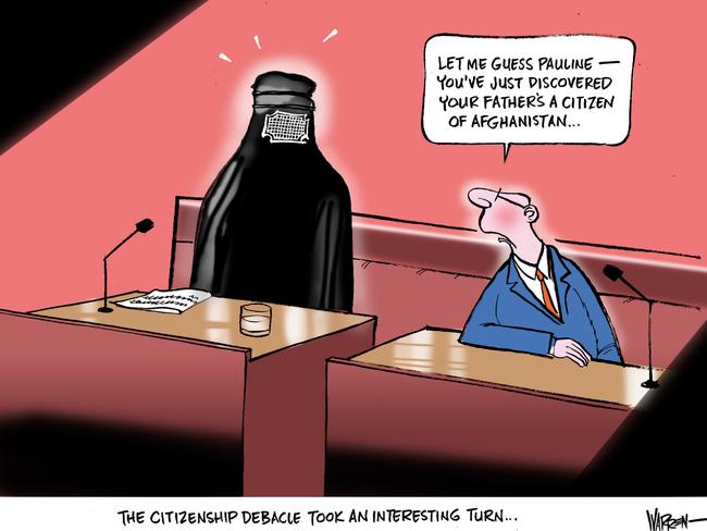 The Daily Telegraph cartoonist Warren Brown’s interpretation of Pauline Hanson’s burqa stunt.