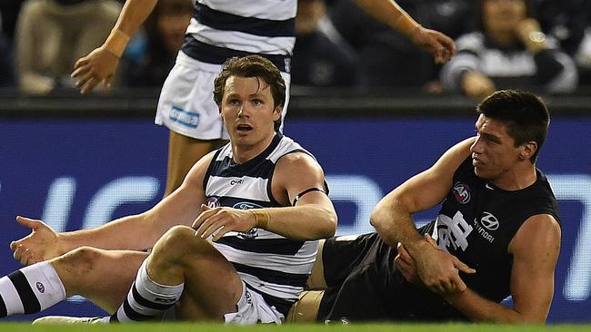 Patrick Dangerfield says his tackle on Matthew Kreuzer was “fair”. Picture: AAP