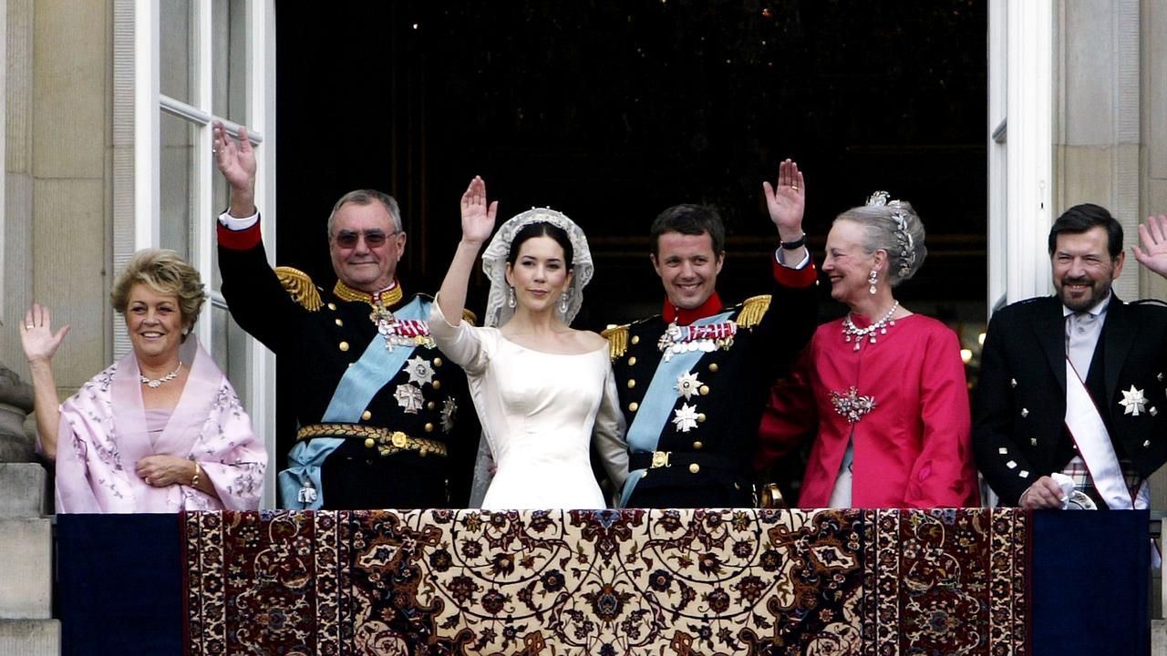 Mr Donaldson (far right) at the wedding of Mary and Frederik, with and his wife Susan Moody, Queen Margrethe II of Denmark and Prince Henrik. Picture: Ian Waldie/Getty Images