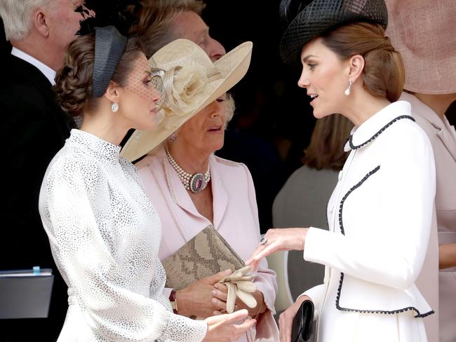 Letizia, Camilla and Kate were seen chatting like old friends at the Order of the Garter. Picture: Getty Images