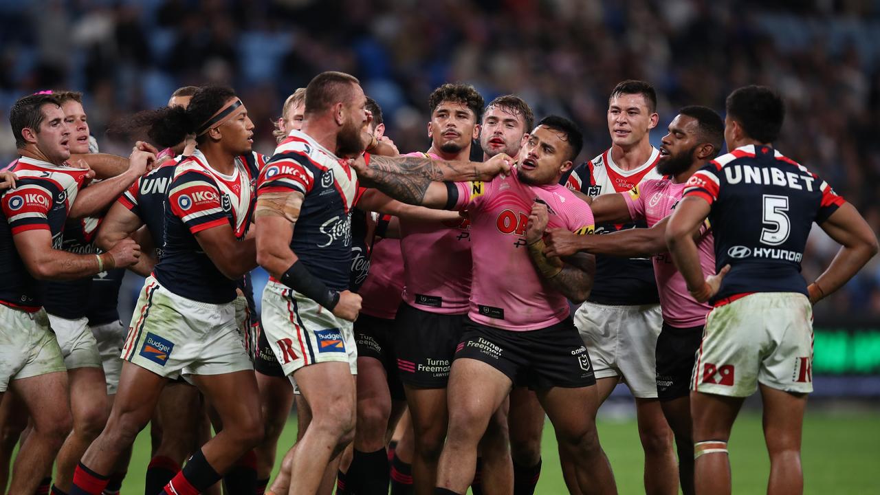 Things could get awkward in 2024 with Jared Waerea-Hargreaves and Spencer Leniu set to be teammates at the Roosters next year. Picture; Jason McCawley/Getty Images