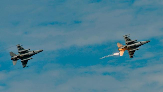 F-16 jet fighters during a military drill in southern Taiwan in May. Picture: Getty Images