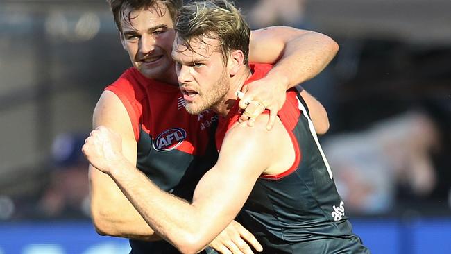 Jack Watts celebrates kicking the match-winner against Gold Coast. Picture: Michael Klein