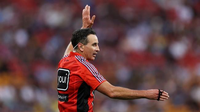 BRISBANE, AUSTRALIA - MAY 18: Referee Gerard Sutton gestures during the round 11 NRL match between Gold Coast Titans and Newcastle Knights at Suncorp Stadium, on May 18, 2024, in Brisbane, Australia. (Photo by Hannah Peters/Getty Images)