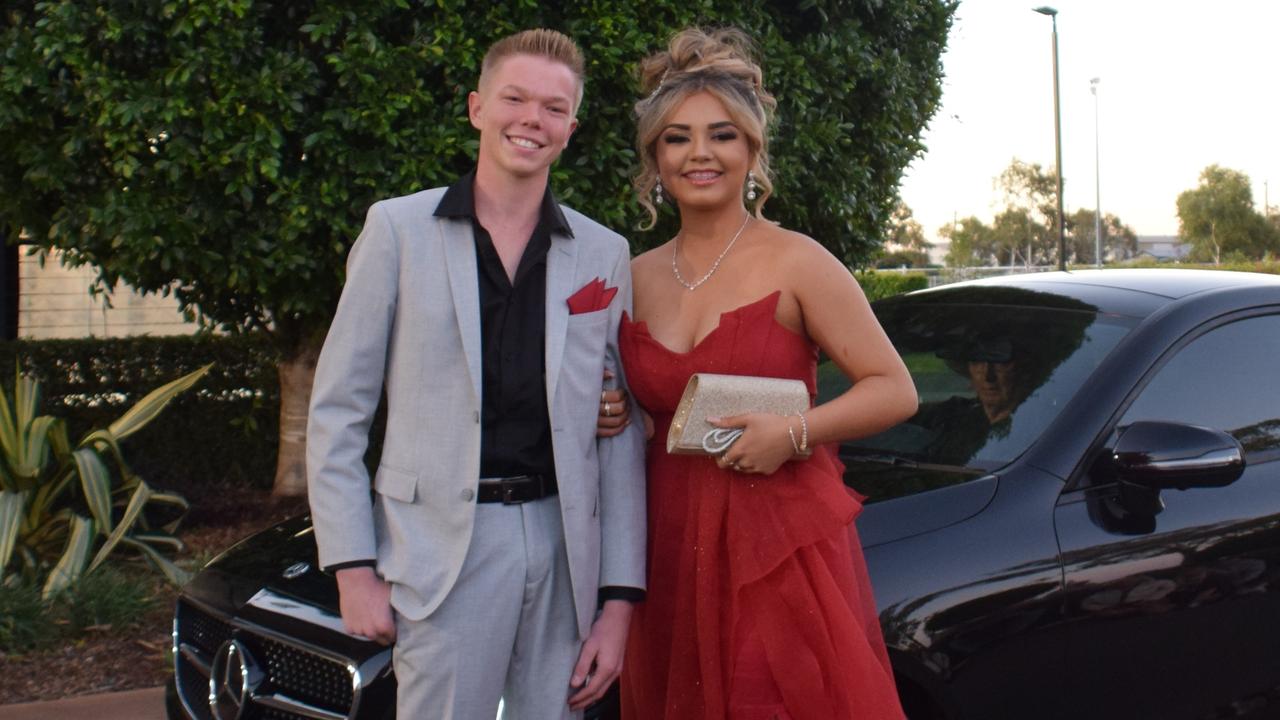 Lachie Beaver-Reis and Martha Hiku stunned on the red carpet at Our Lady of Southern Cross College's formal for 2023. Picture: Emily Devon