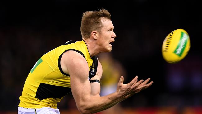 Jack Riewoldt in action against the Saints. Pic: AAP