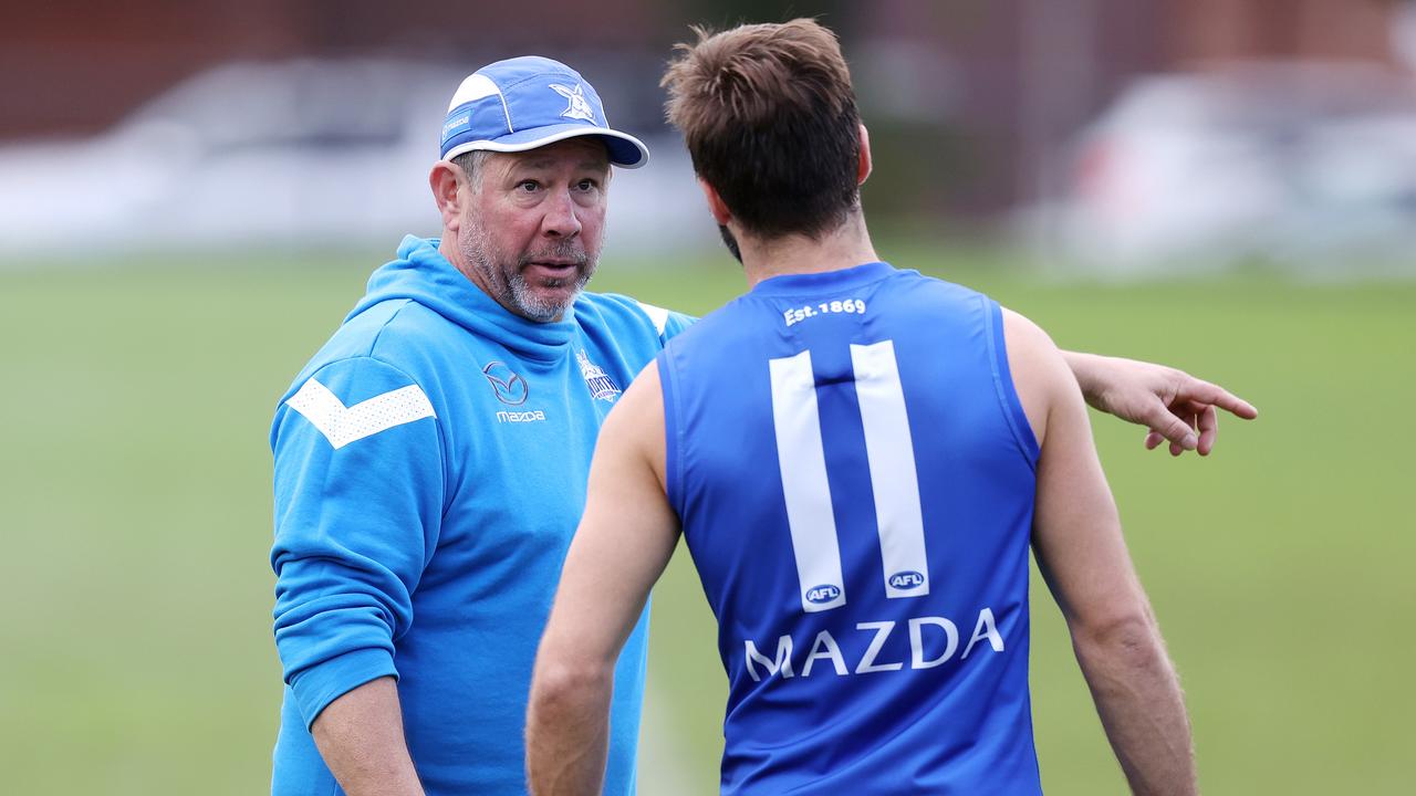 MELBOURNE, MAY 18, 2023: Brett Ratten takes North Melbourne training as Alastair Clarkson takes a leave of absence. Picture: Mark Stewart