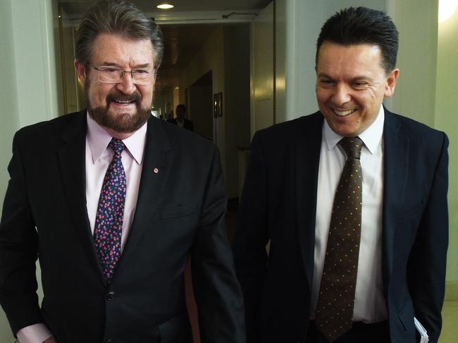 Justice Party Senator Derryn Hinch and Nick Xenophon Team leader Senator Nick Xenophon. Picture: AAP