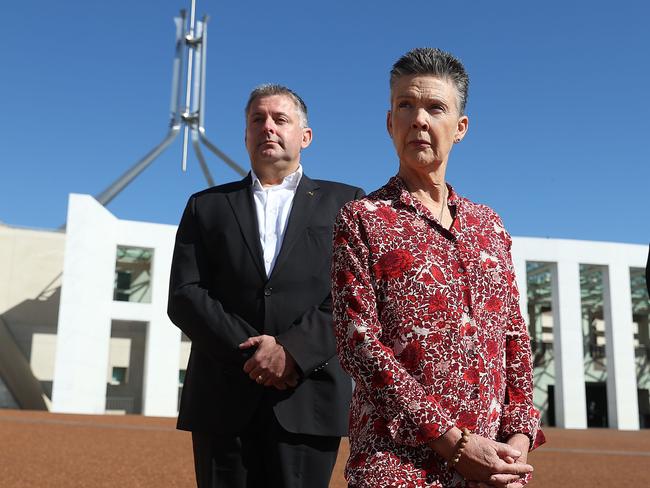 Karen Bird (front) with Glenn Kolomeitz at Parliament House in Canberra. Picture: NCA NewsWire / Gary Ramage