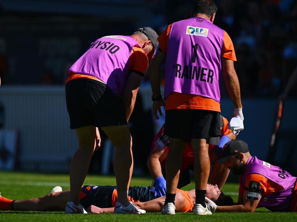 Sam Taylor was involved in a sickening clash in Canberra on Saturday. Picture: Morgan Hancock/Getty Images