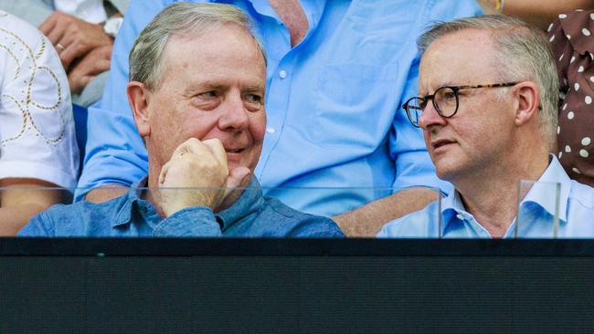 Peter Costello and Anthony Albanese at the 2023 Australian Open tennis. Picture: Tennis Australia/Aaron Francis