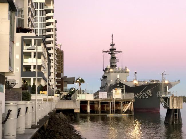 Japanese warship JS Kunisaki after its arrival in Brisbane earlier this week. It is one of about 20 military vessels expected to stop by before or after Exercise Talisman Sabre this year. Picture: Peta Berry