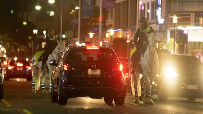 Police presence along Hindley Street on a Friday night in Adelaide. The Advertiser/ Morgan Sette