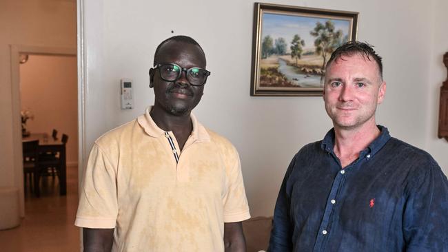 OCTOBER 17, 2024: Nelson St Kilburn resident Mr Bol Bol with Advertiser journalist Luke Williams. Picture: Brenton Edwards