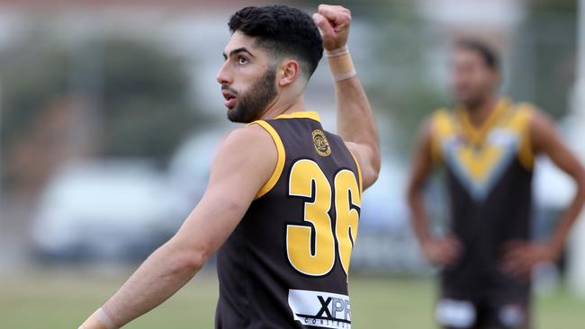 Ben Nesci celebrates a goal for Thomastown.