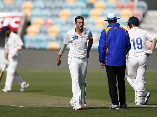 Sam Rainbird of Clarence bowling during day 2 of the CTPL Grand Final Clarence v Lindisfarne at Blundstone Arena. Picture: MATT THOMPSON