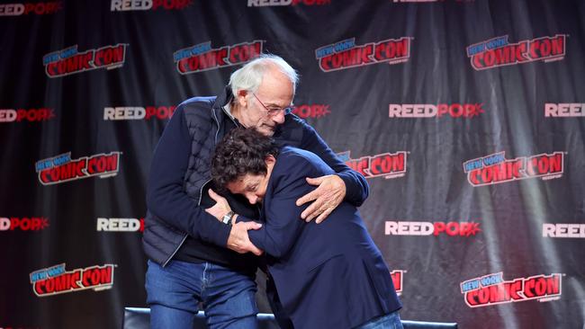 Actors Christopher Lloyd (L) and Michael J. Fox attend a "Back To The Future Reunion" at New York Comic Con. Picture: Mike Coppola