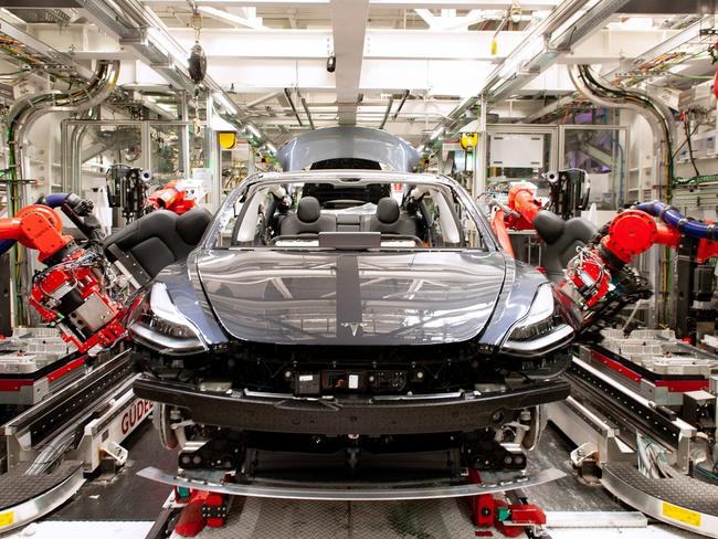 Tesla cars are made in California. The US Government won’t want another auto company failing. Picture: Brian Molyneaux/Wall Street Journal