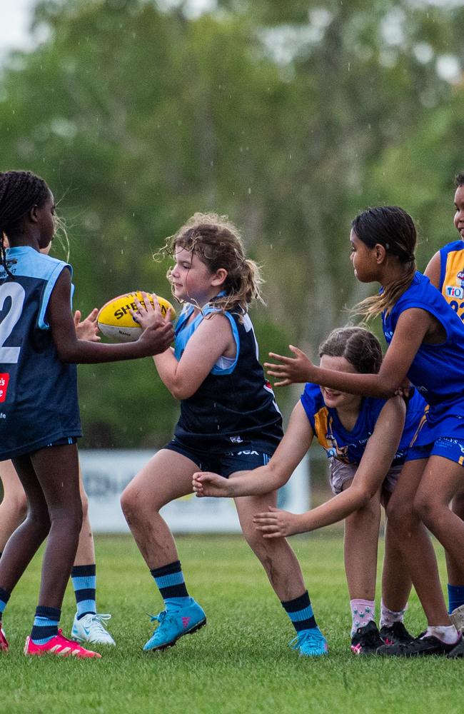 Under-10s compete in the first Darwin Buffaloes NTFL home against game Wanderers at Woodroffe Oval. Picture: Pema Tamang Pakhrin