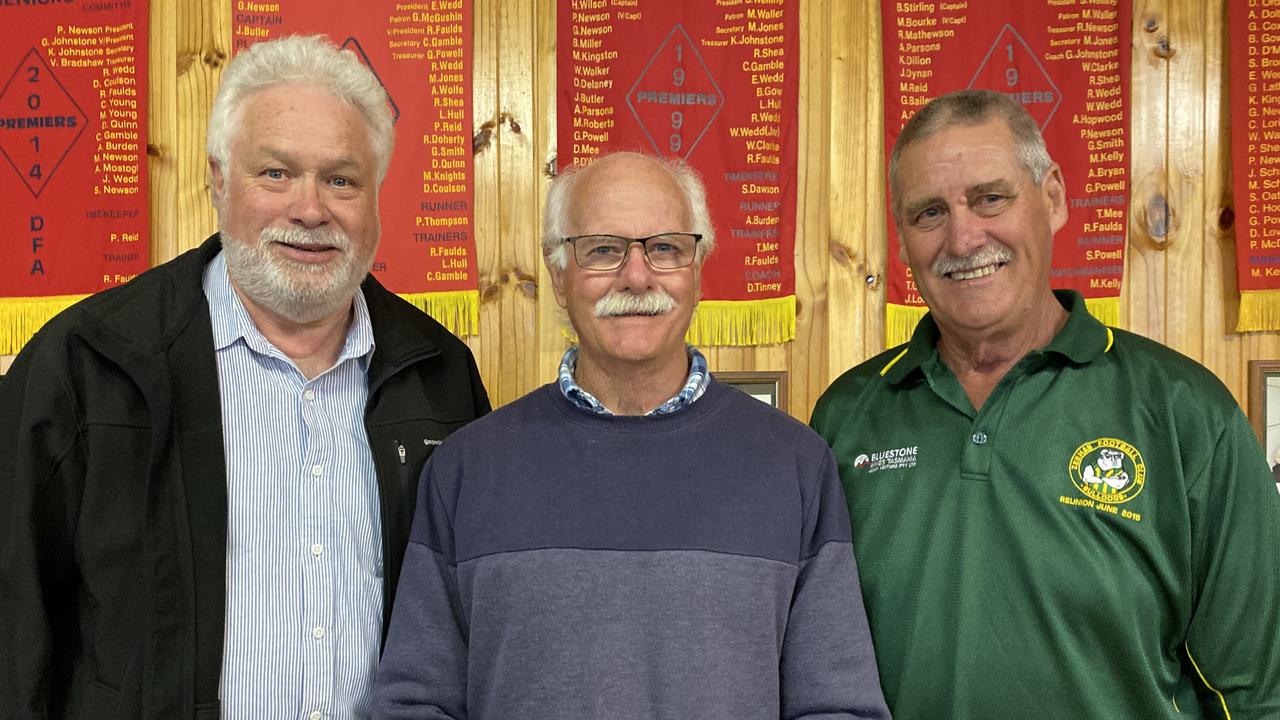 West Coast footy stalwarts Phil Evans, Sterle Welling and Lindsay Newman told old stories that brought down the house. Picture James Bresnehan